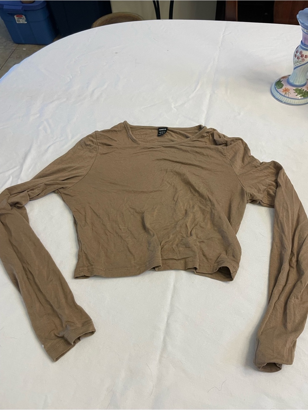 SHEIN Cropped Long Sleeve Tee in Brown